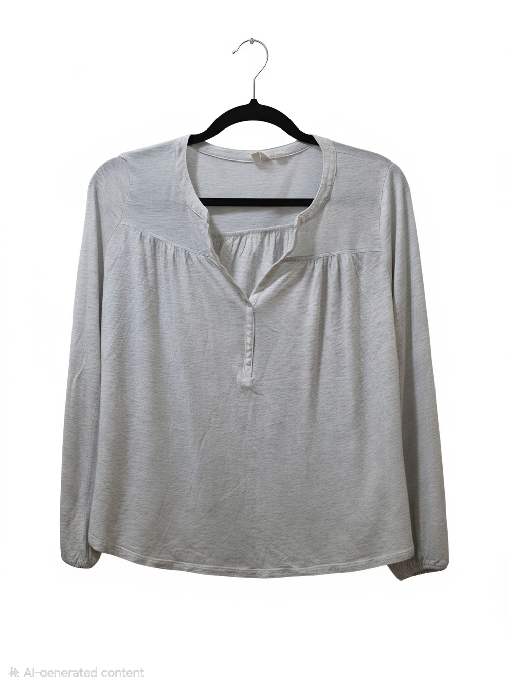 Gap Women's Long Sleeve Gathered Henley Top (Light Grey / Off-White)